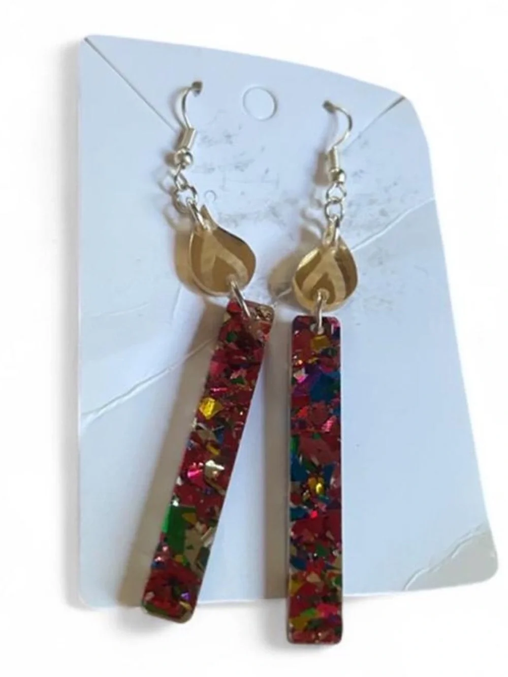 Gold Teardrop Multicolor Confetti Bar Dangle Earrings - Women Jewelry